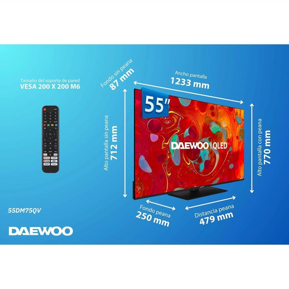 TV Daewoo 55DM75QV 55″ QLED 4K UHD Smart TV – HDR10, Dolby Vision y Wi-Fi