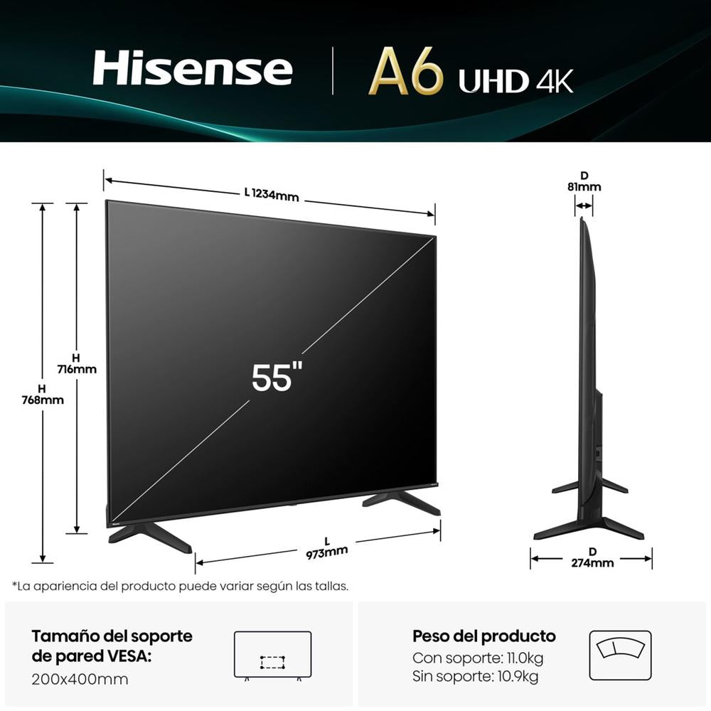 Televisor Hisense 55A6Q – Smart TV 55″ 4K UHD con VIDAA