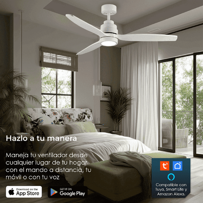Ventilador de Techo Inteligente Yoevu Helix con Luz LED – Control Wi-Fi y Alexa, 6 Velocidades