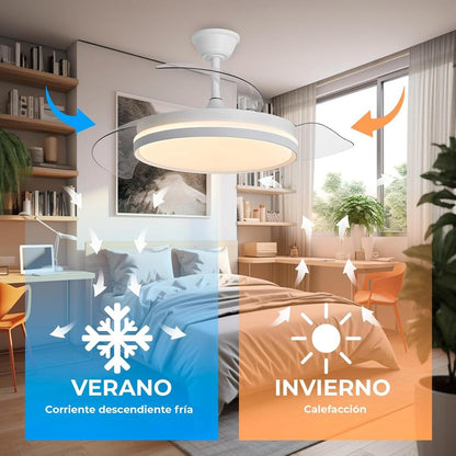 Ventilador de Techo con Luz LED Motor DC Aspas Retráctiles 3 Tonalidades 6 Velocidades