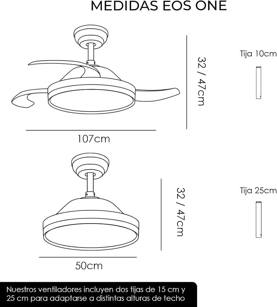 Ventilador de Techo con Luz LED Motor DC Aspas Retráctiles 3 Tonalidades 6 Velocidades