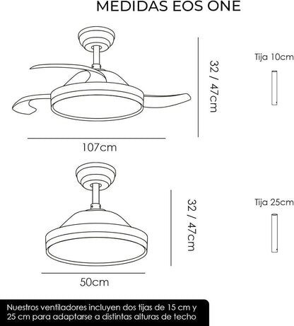 Ventilador de Techo con Luz LED Motor DC Aspas Retráctiles 3 Tonalidades 6 Velocidades