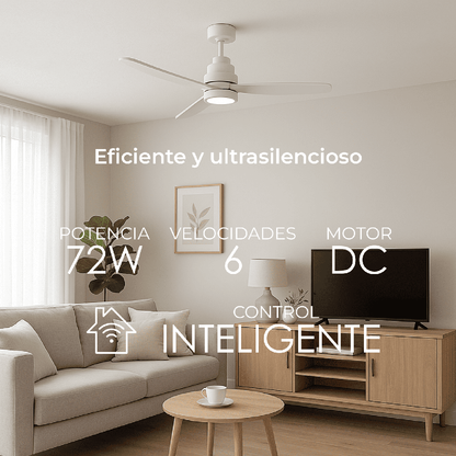 Ventilador de Techo Inteligente Yoevu Helix con Luz LED – Control Wi-Fi y Alexa, 6 Velocidades